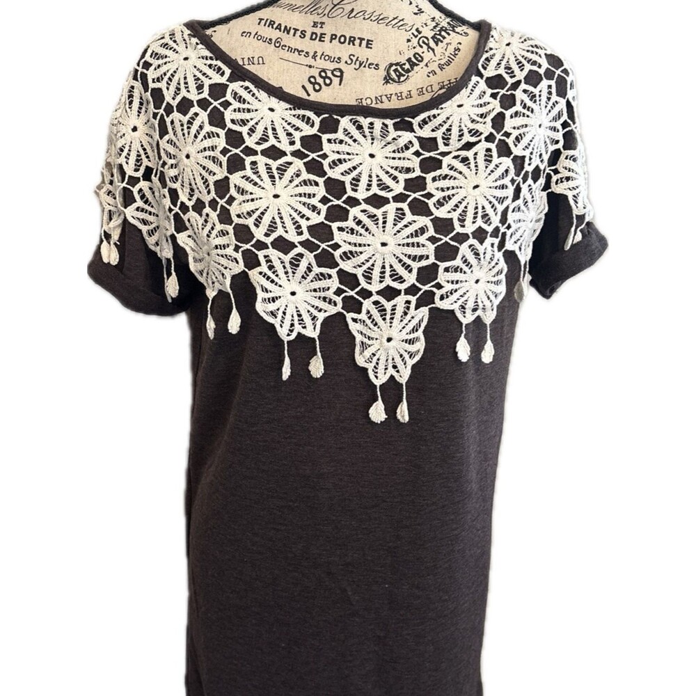 Peppermint Dark Brown Mini Dress with White Crochet Yoke